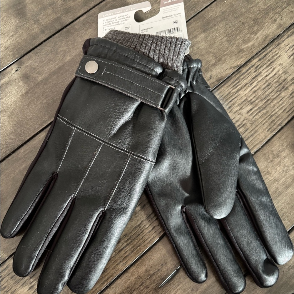 Isotoner Black faux  Leather Men's Gloves